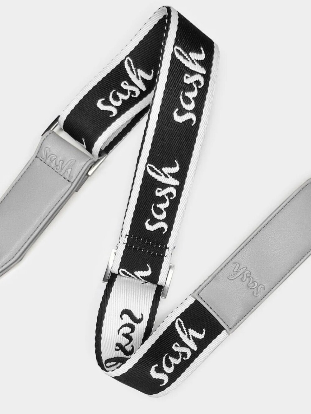 Sash Gray white black leather logo Crossbody Silver Purse Shoulder New STRAP